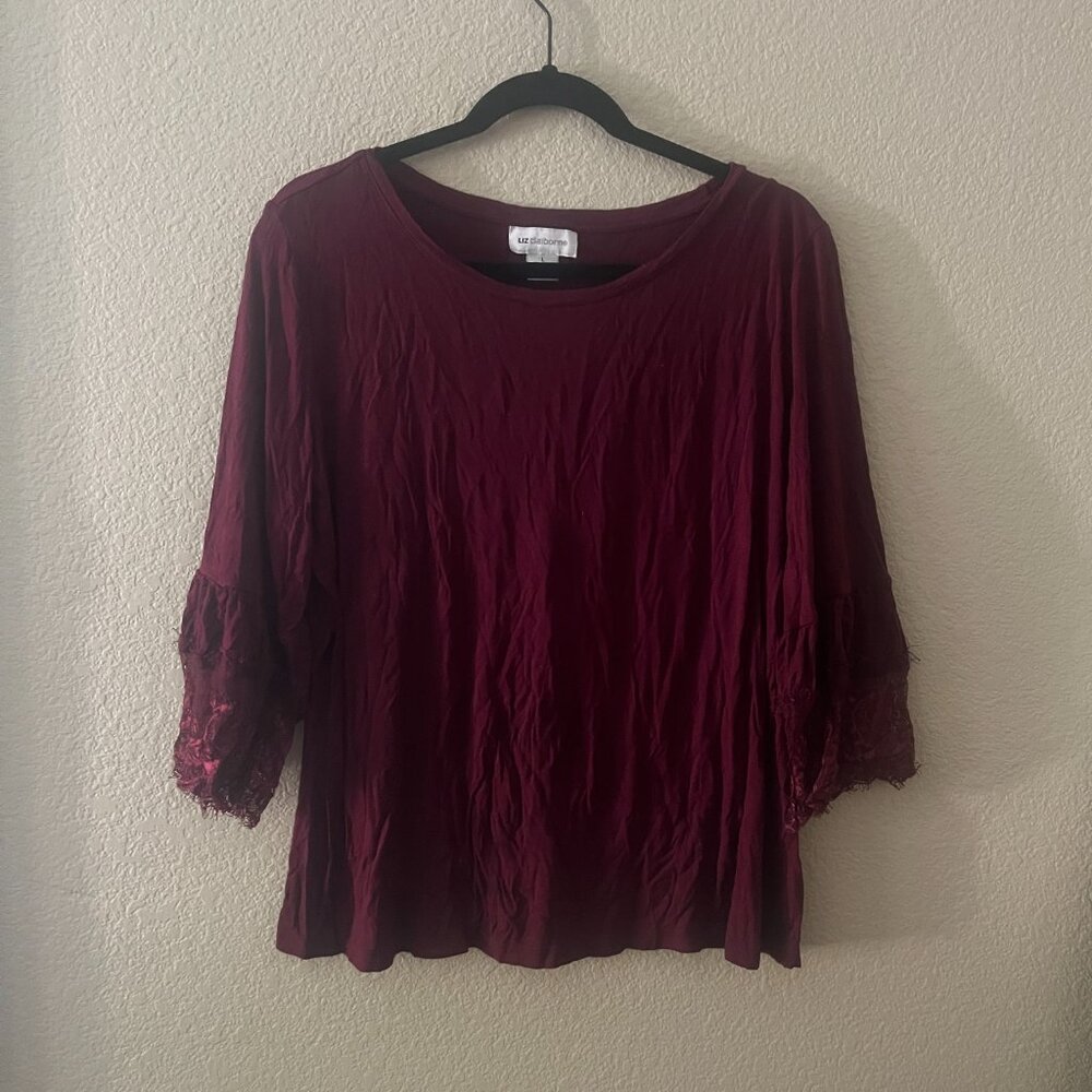 Liz Claiborne Maroon Blouse With Lacy Cuffs